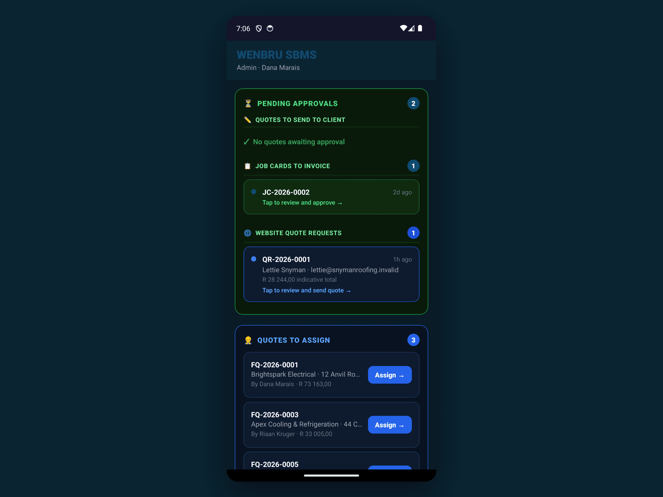 Wenbru SBMS mobile app